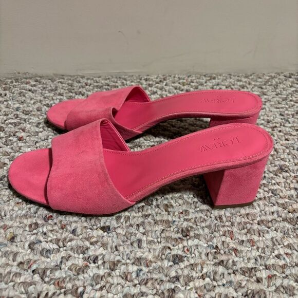 J. Crew Pink Block Heel Suede Sandals Slides- Size 9.5 - Picture 1 of 9